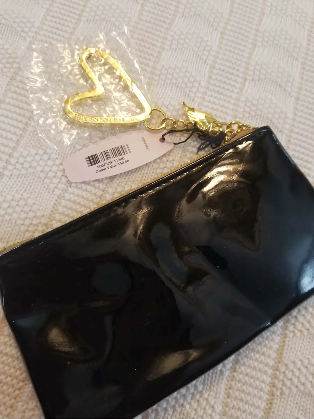 Victoria's Secret Black Patent Cosmetic Wristlet with Gold Charm